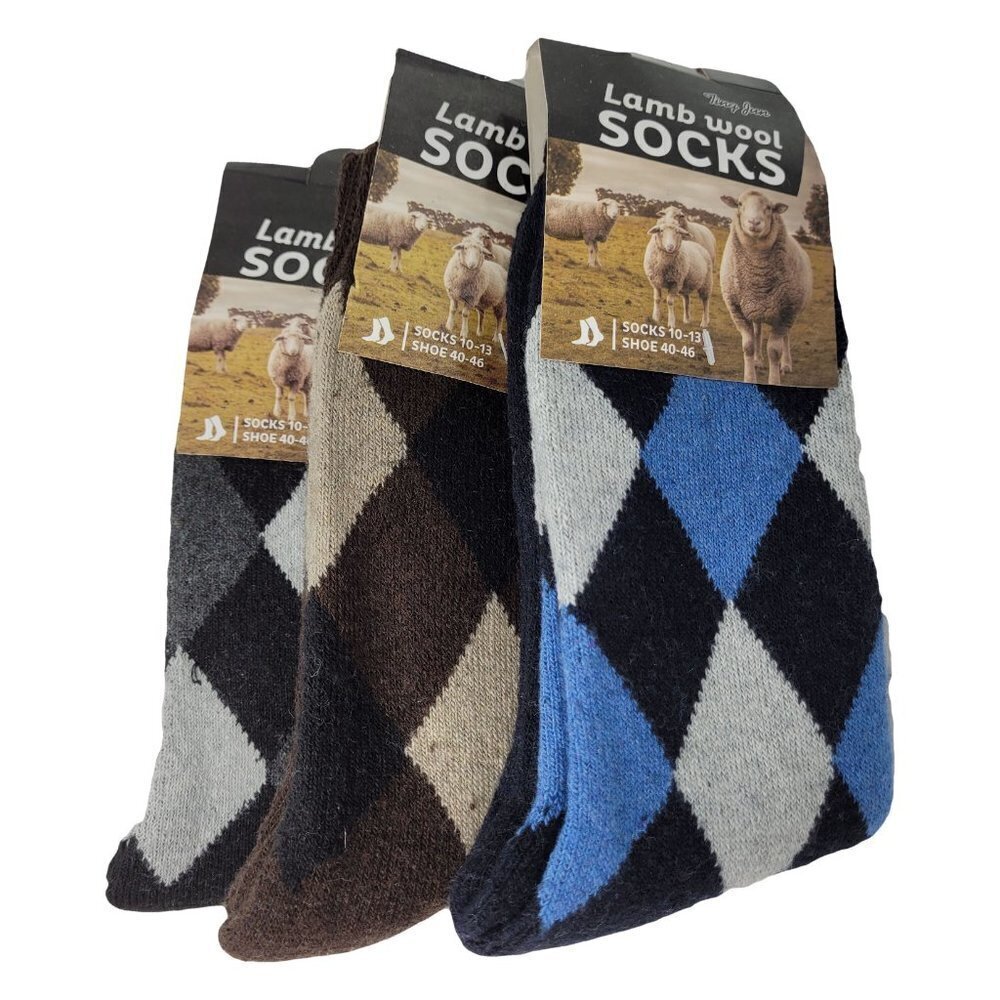 Men Lamb Wool Socks Warm Winter Heavy Duty, Arguable Pattern, 3 Pairs, NWT B